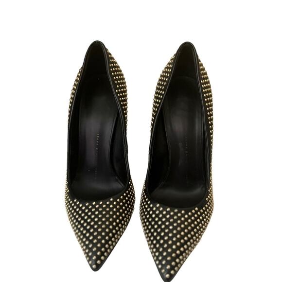 Giuseppe Zanotti Black Leather Gold Studded Pointed Toe Pumps Size 36.5 - Picture 5 of 8